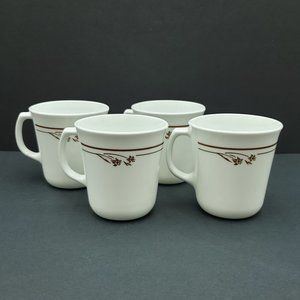 Corning Melody Mugs Corelle White Mugs with Brown Flowers and Bands